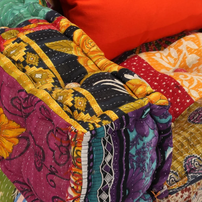 Coussins canapé de sol poufs modulaire chaise longue 4 places en tissu Patchwork DEC021225