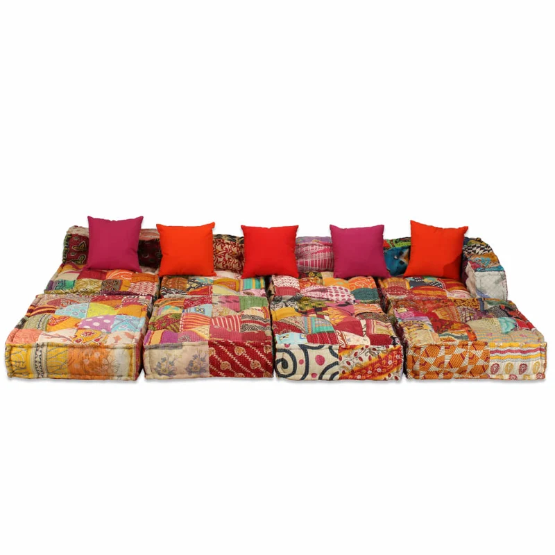 Coussins canapé de sol poufs modulaire chaise longue 4 places en tissu Patchwork DEC021225