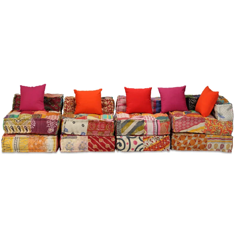 Coussins canapé de sol poufs modulaire chaise longue 4 places en tissu Patchwork DEC021225