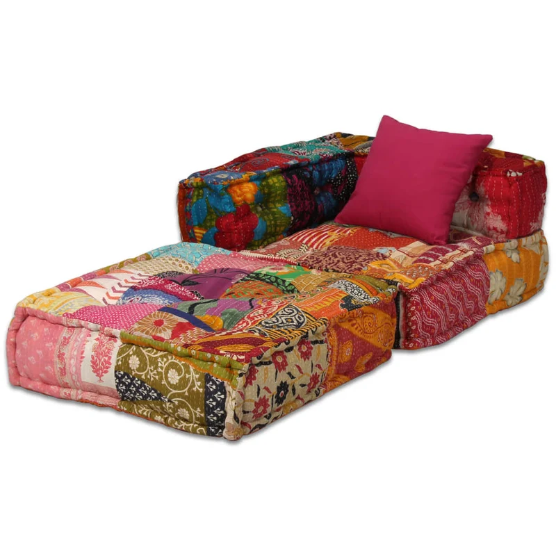 Coussins canapé de sol poufs modulaire chaise longue 4 places en tissu Patchwork DEC021225
