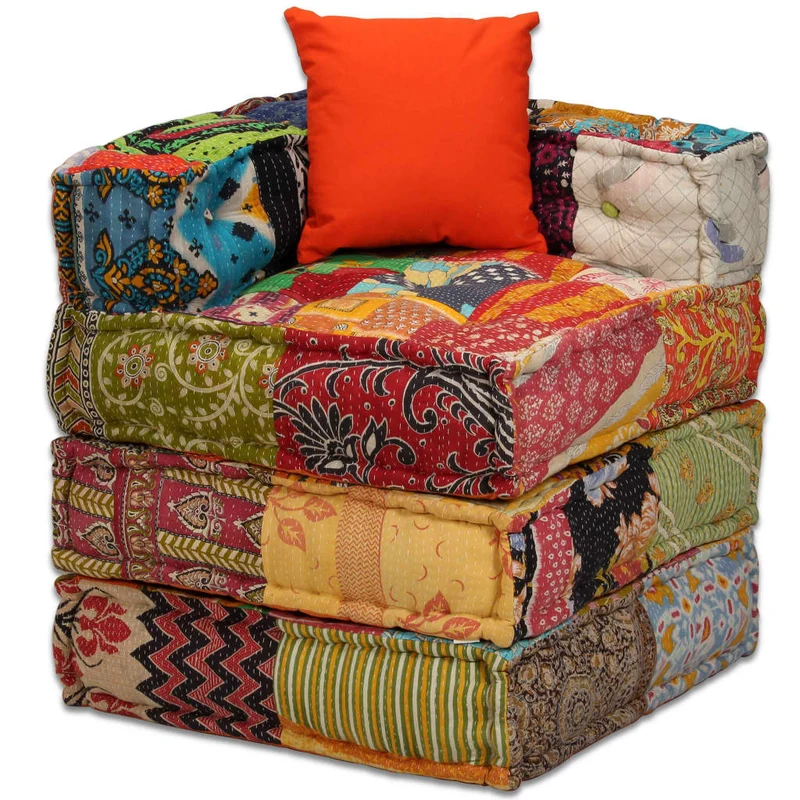 Coussins canapé de sol poufs modulaire chaise longue 4 places en tissu Patchwork DEC021225