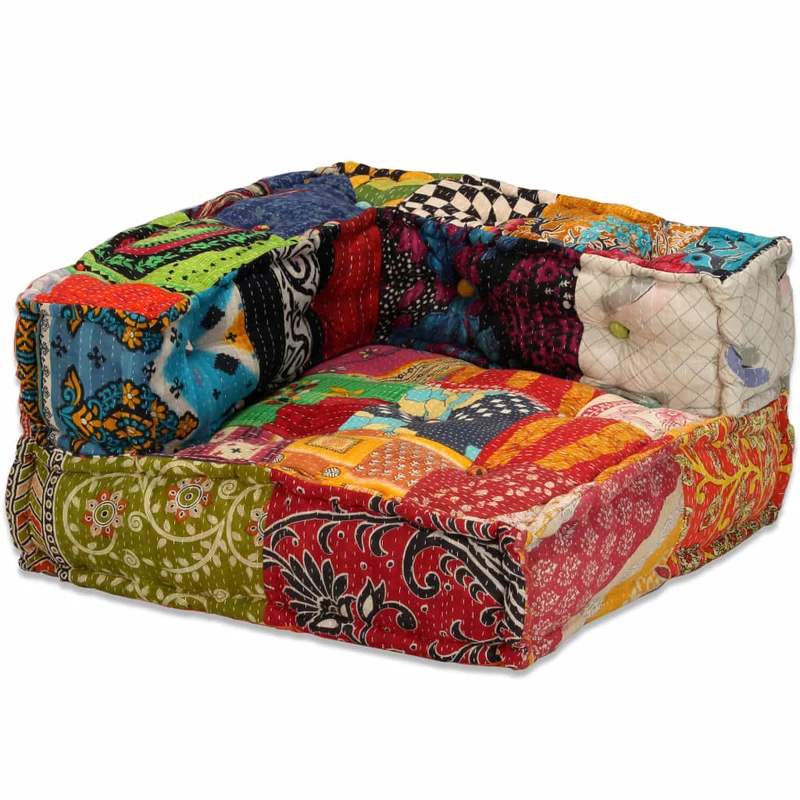 Coussins canapé de sol poufs modulaire chaise longue 4 places en tissu Patchwork DEC021225