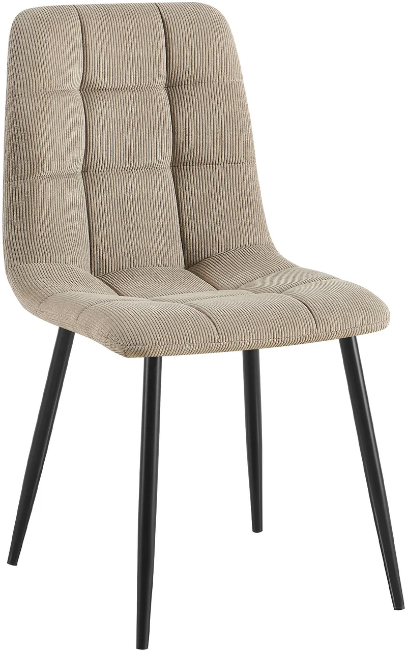Chaise de salle à manger x1 coutures carrées matelassé en velours côtelé taupe cadre métal 10_0007132