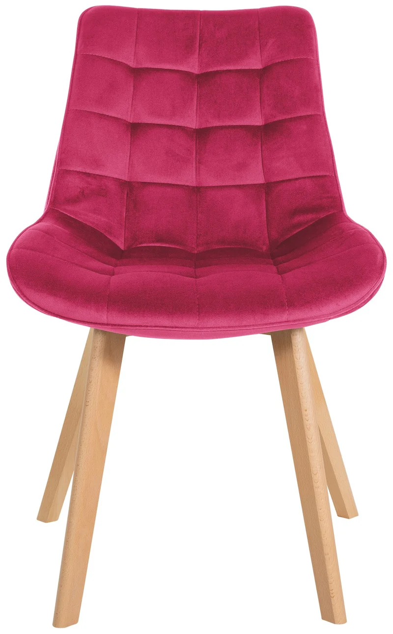 Chaise de salle à manger x1 style scandinave motif matelassé en velours rouge cadre en bois 10_0007130