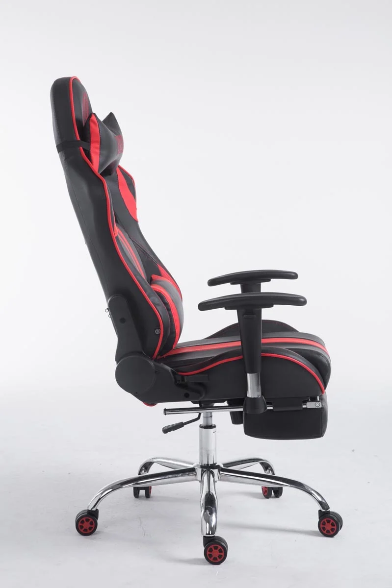 Fauteuil de bureau accoudoirs pivotants avec repose-pieds similicuir noir / rouge cadre métal 10_0006916