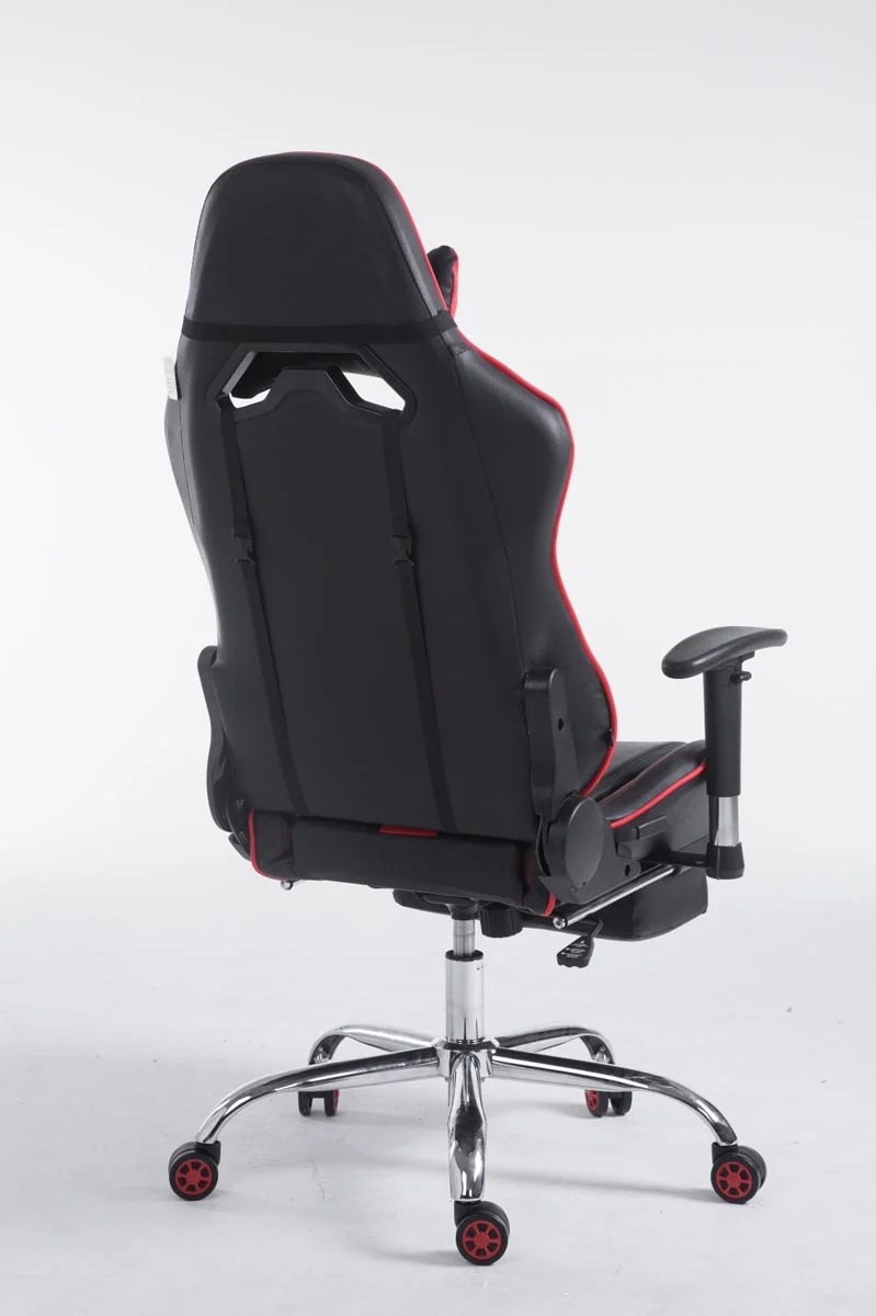 Fauteuil de bureau accoudoirs pivotants avec repose-pieds similicuir noir / rouge cadre métal 10_0006916