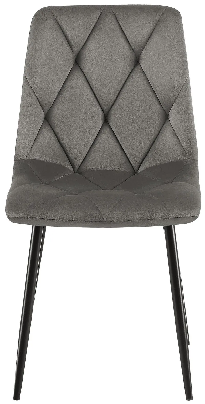 Chaise de salle à manger x1 en velours antracite coutures décoratives losange cadre métal 10_0007186