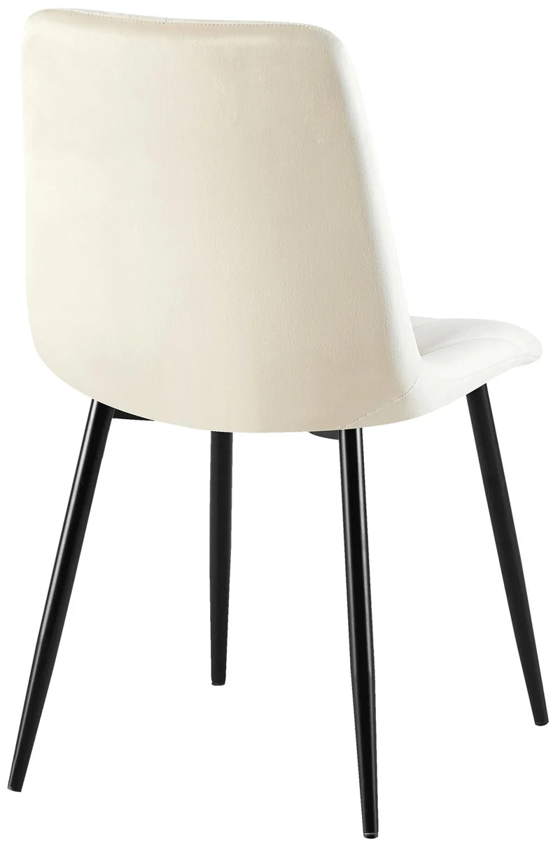 Chaise de salle à manger x1 en velours crème coutures décoratives losange cadre métal 10_0007185