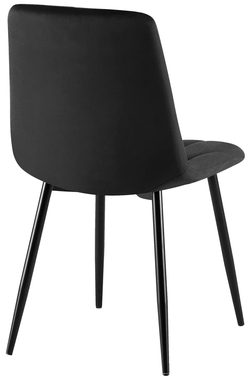 Chaise de salle à manger x1 en velours noir coutures décoratives losange cadre métal 10_0007184