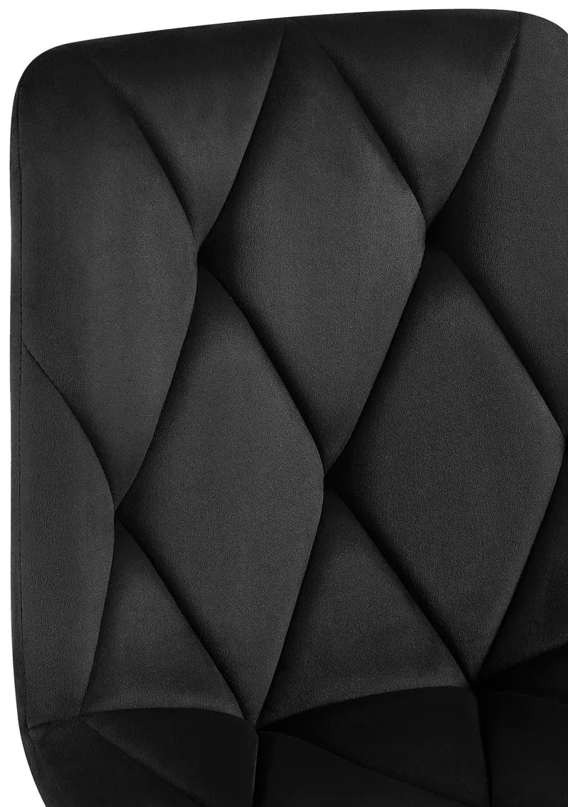 Chaise de salle à manger x1 en velours noir coutures décoratives losange cadre métal 10_0007184