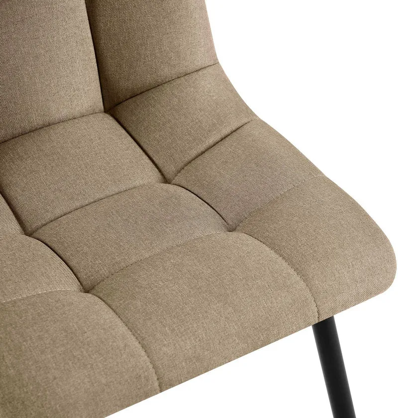 Chaise de salle à manger x1 coutures décoratives carrées en tissu taupe et métal noir 10_0007178