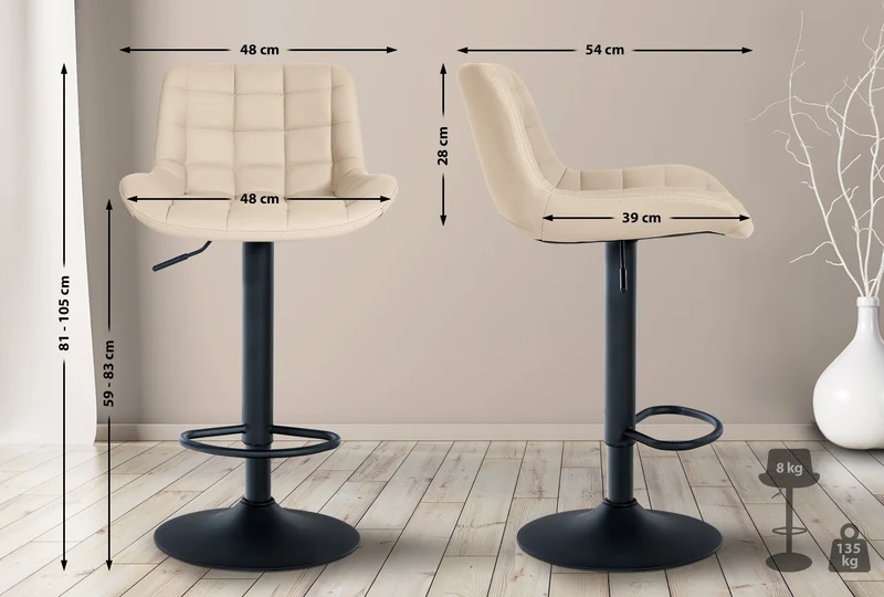 Tabouret de bar x1 structure métallique noir assise en PVC crème avec surpiqûres 10_0005444