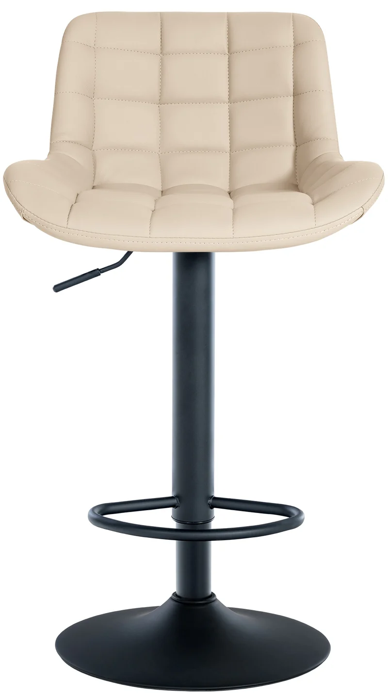 Tabouret de bar x1 structure métallique noir assise en PVC crème avec surpiqûres 10_0005444