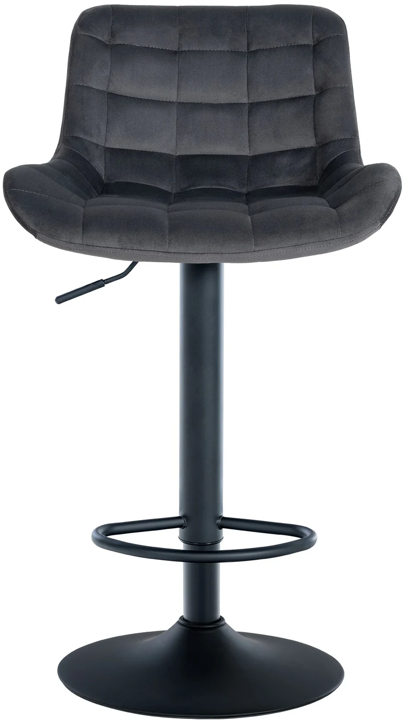 Tabouret de bar x1 structure métallique noir assise en velours gris foncé avec surpiqûres 10_0005447