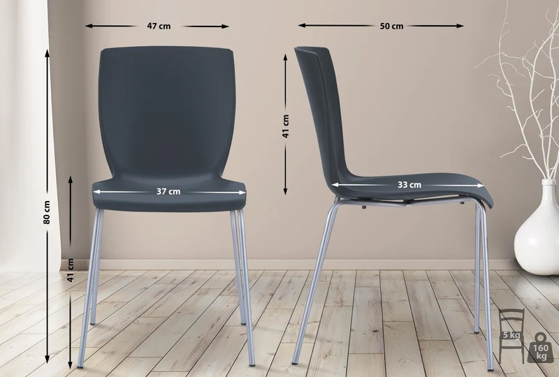 Chaise de cuisine ou véranda empilable pour intérieur ou extérieur assise en plastique noir cadre en aluminium 10_0003023