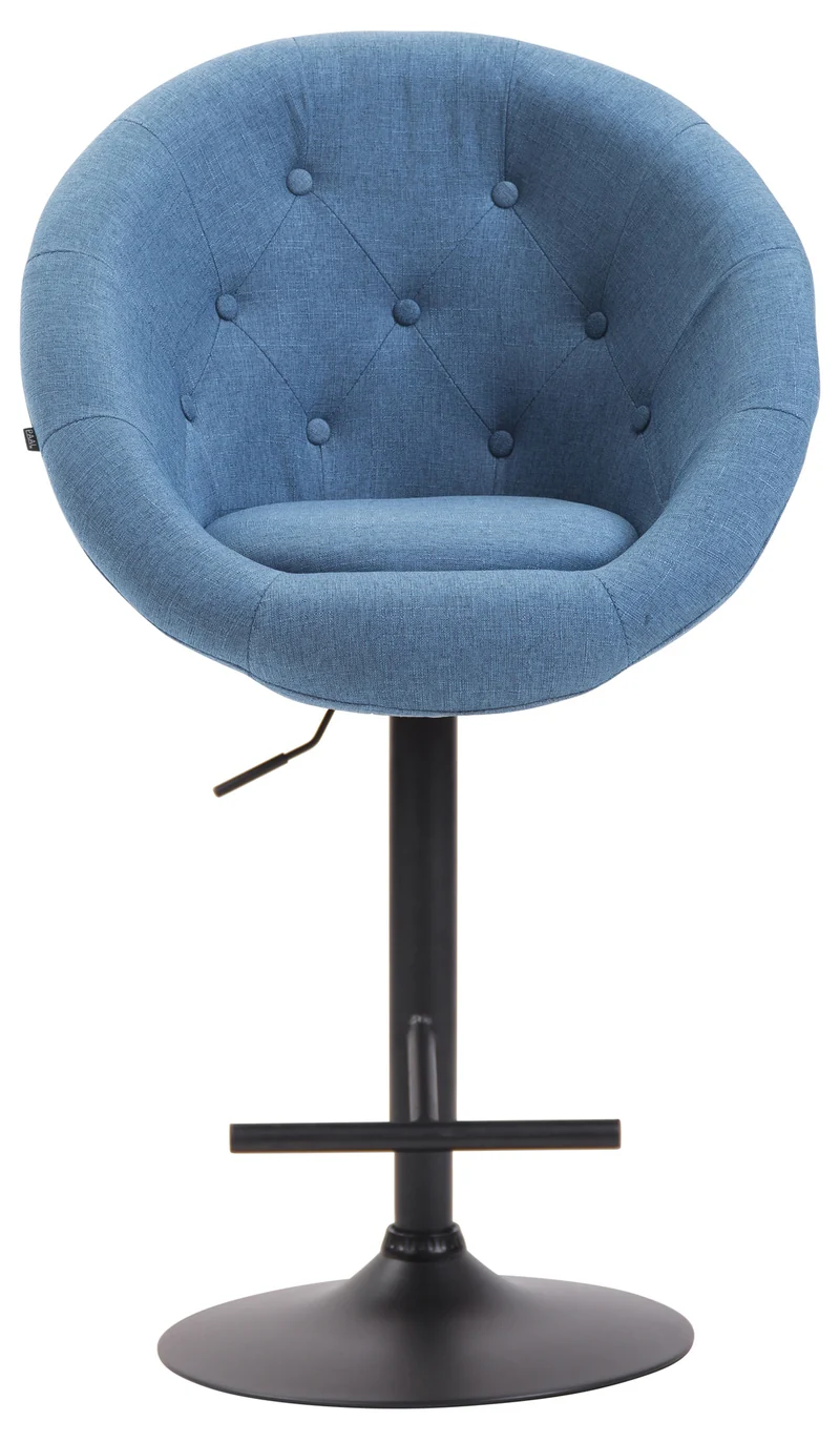 Tabouret de bar design moderne forme œuf capitonné avec repose-pieds en métal noir tissu bleu TDB10321