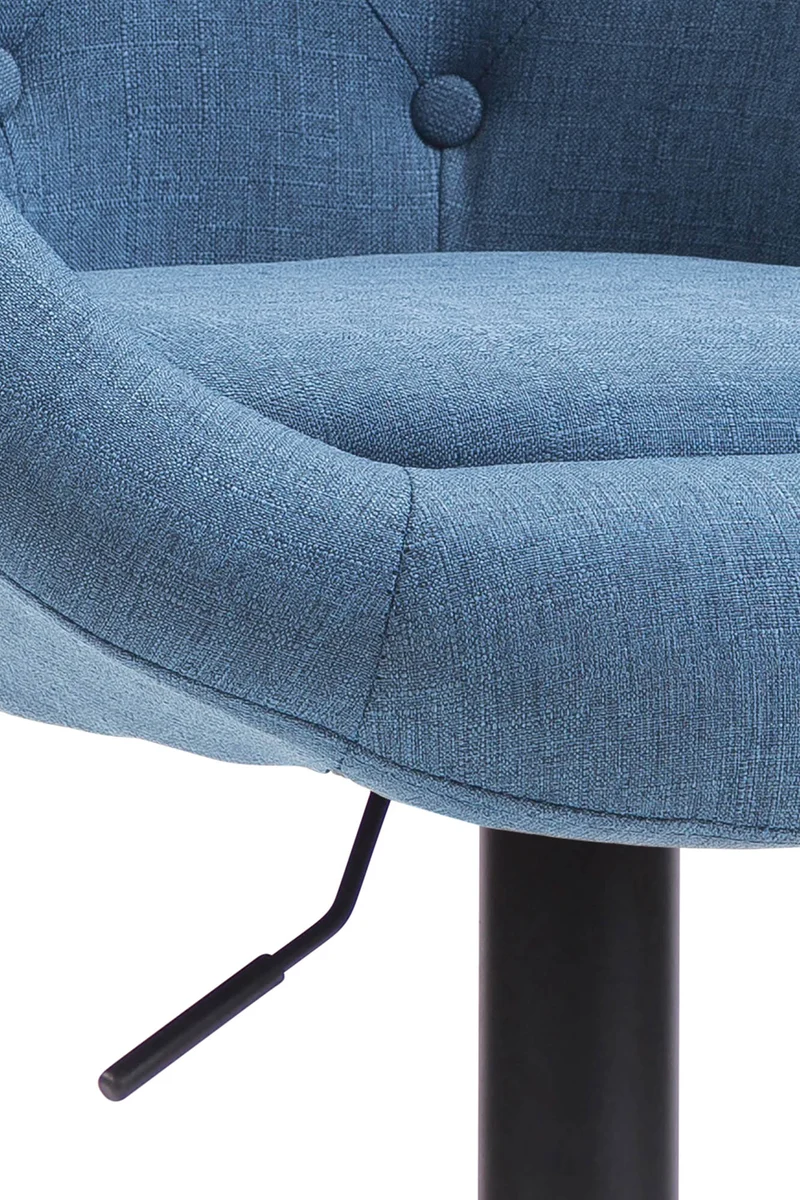 Tabouret de bar design moderne forme œuf capitonné avec repose-pieds en métal noir tissu bleu TDB10321