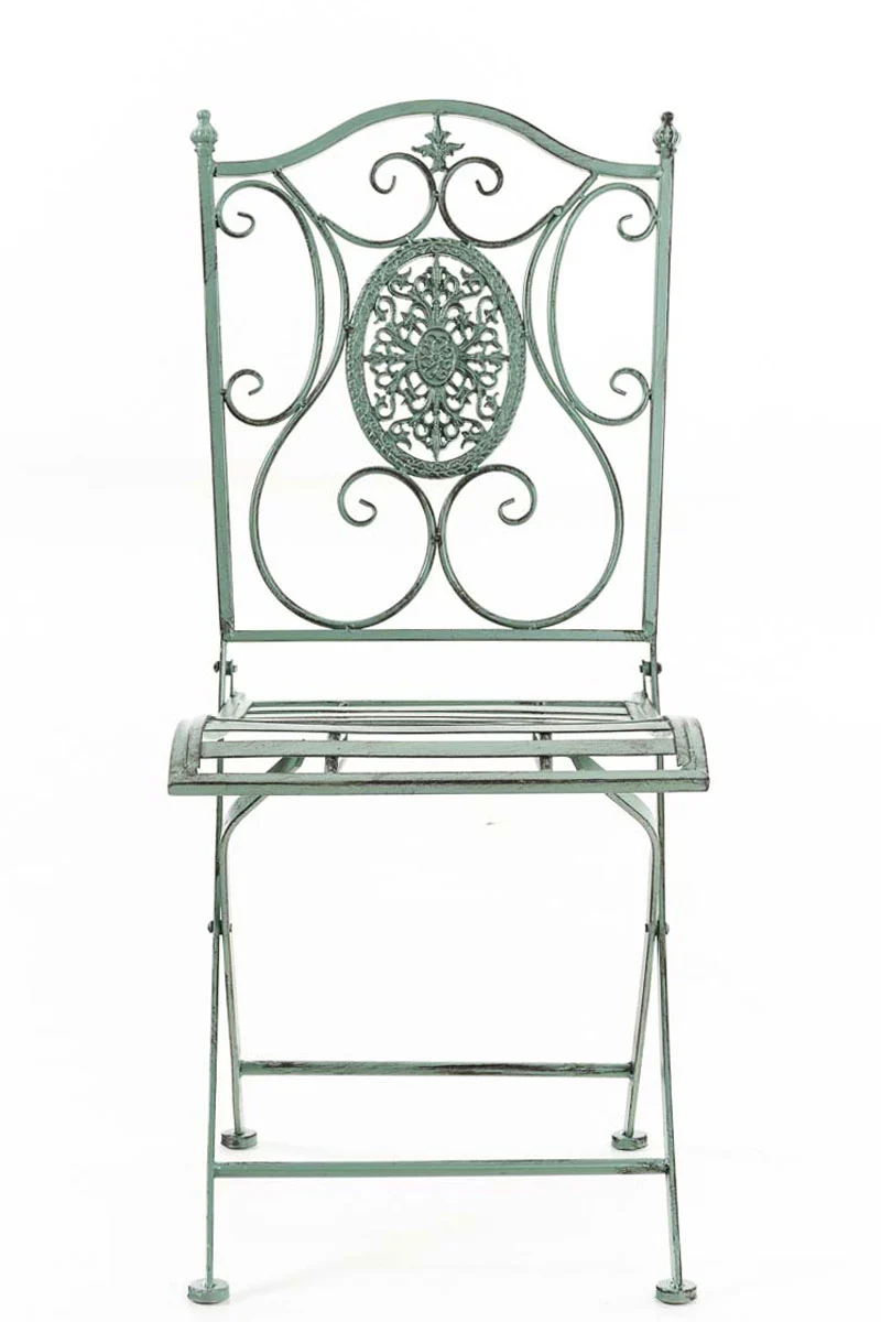 Chaise de jardin balcon terrasse design rustique pliable en métal vert vieilli 10_0003035