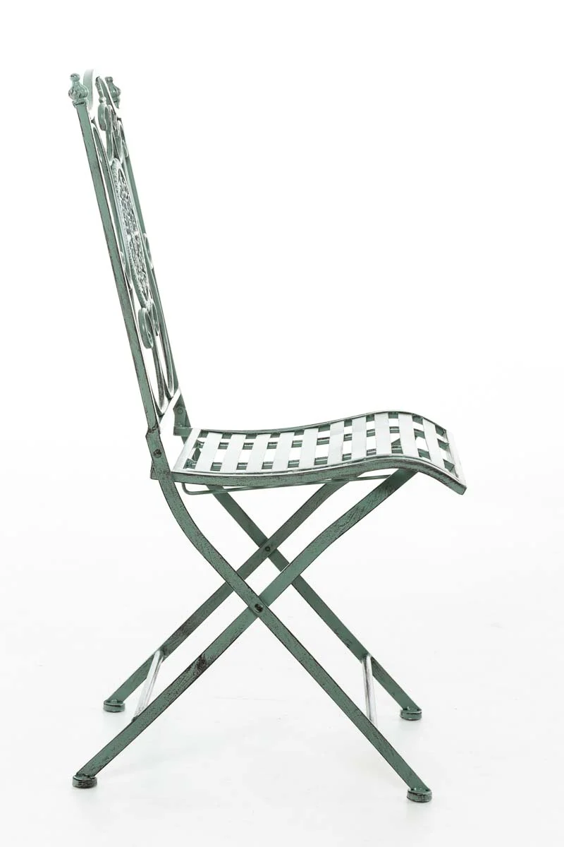Chaise de jardin balcon terrasse design rustique pliable en métal vert vieilli 10_0003035