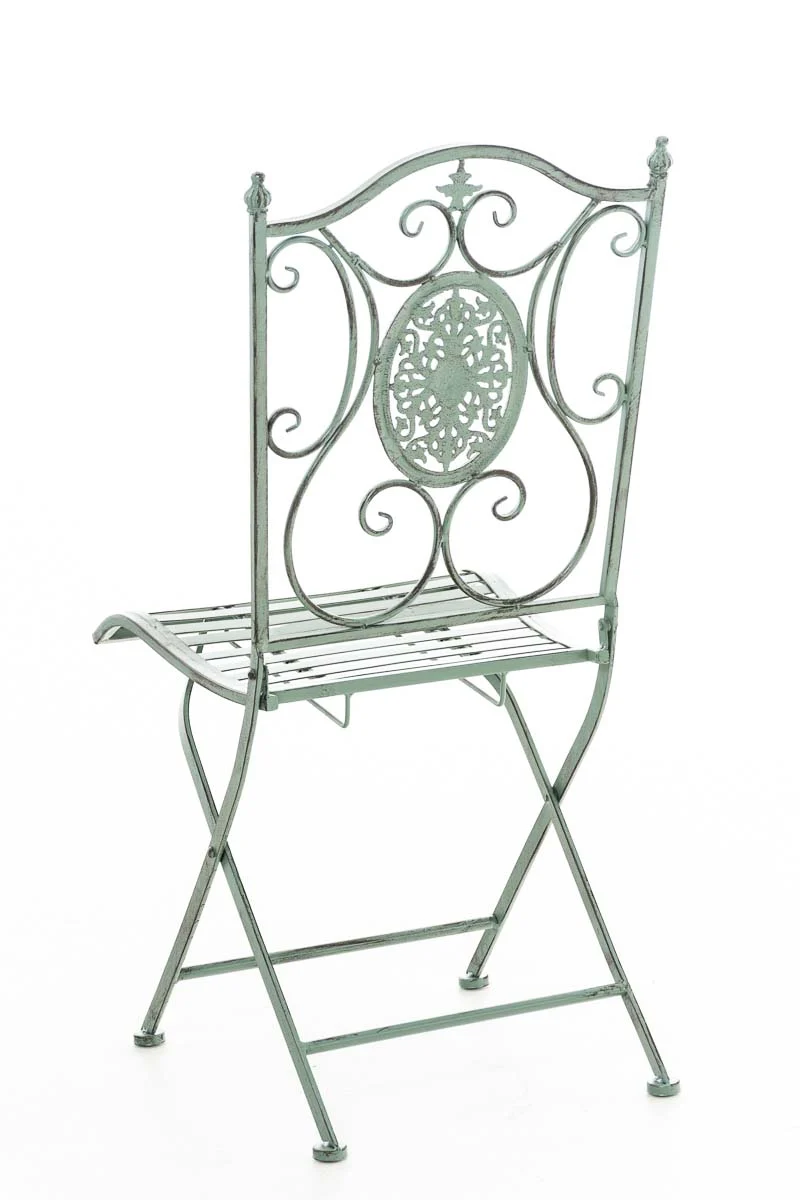 Chaise de jardin balcon terrasse design rustique pliable en métal vert vieilli 10_0003035