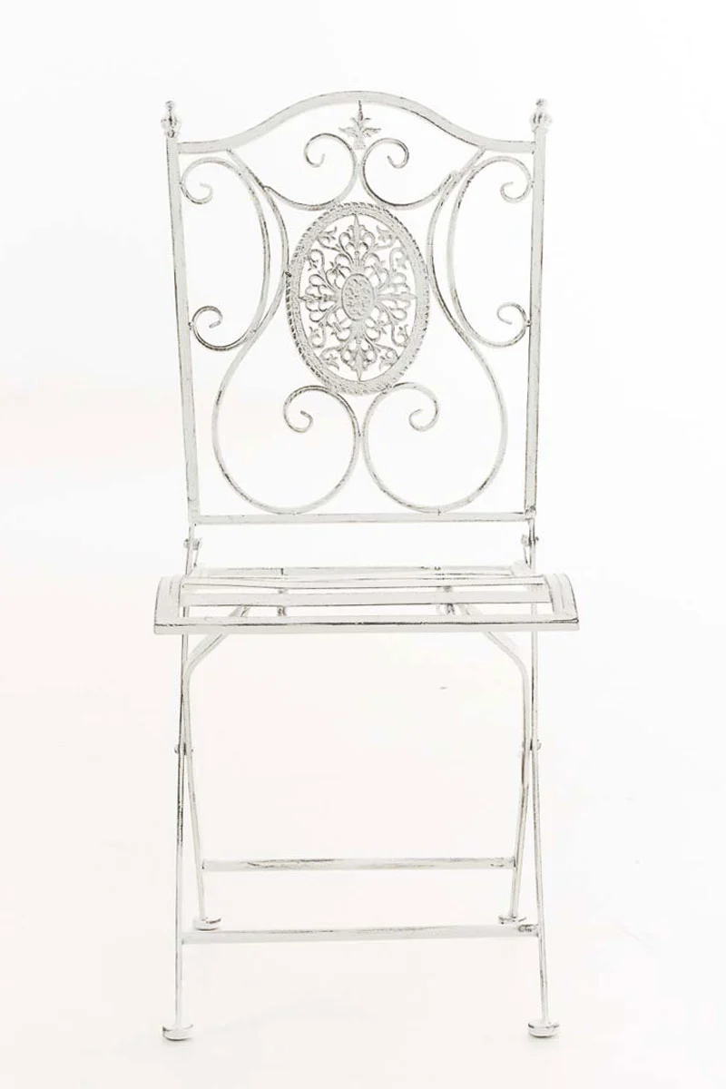 Chaise de jardin balcon terrasse design rustique pliable en métal blanc vieilli 10_0003033