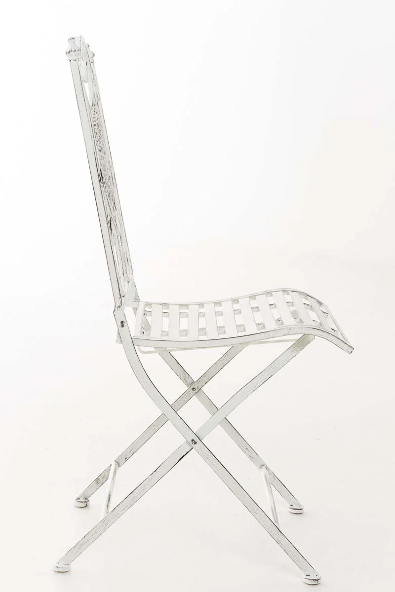 Chaise de jardin balcon terrasse design rustique pliable en métal blanc vieilli 10_0003033