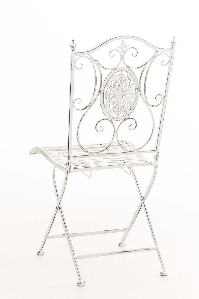 Chaise de jardin balcon terrasse design rustique pliable en métal blanc vieilli 10_0003033