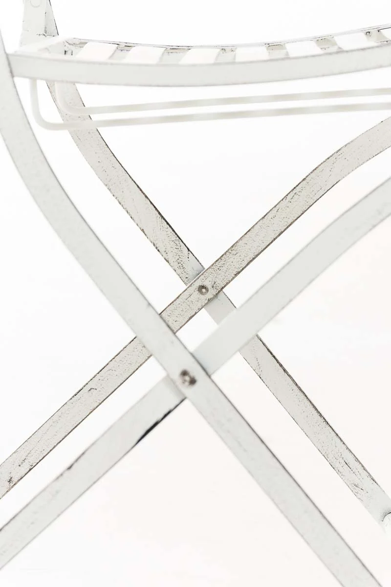 Chaise de jardin balcon terrasse design rustique pliable en métal blanc vieilli 10_0003033