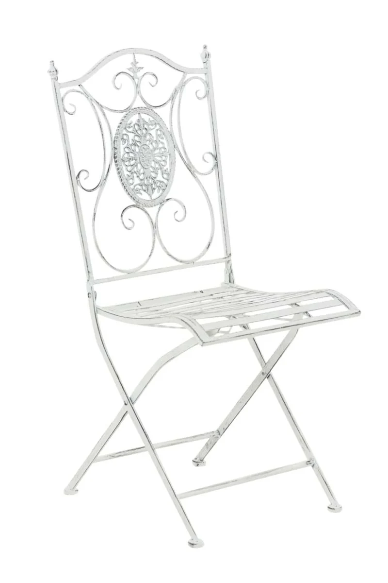 Lot de 2 chaises de jardin balcon terrasse design rustique pliable en métal blanc vieilli 10_0002873