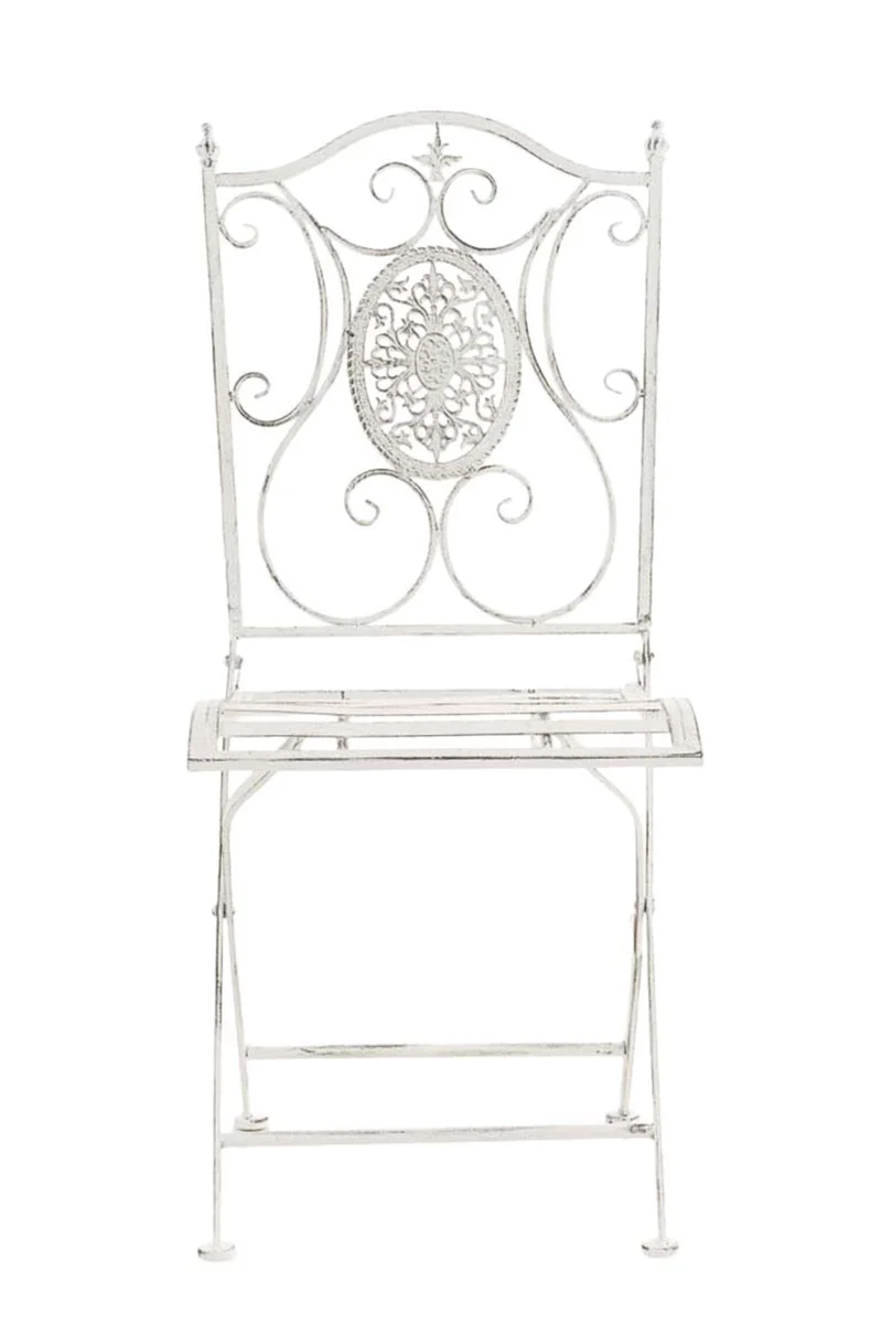Lot de 2 chaises de jardin balcon terrasse design rustique pliable en métal blanc vieilli 10_0002873