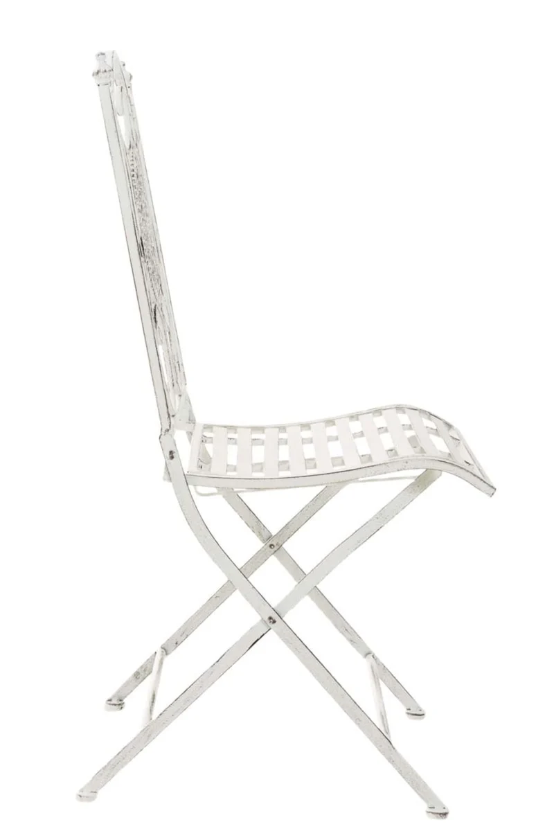 Lot de 2 chaises de jardin balcon terrasse design rustique pliable en métal blanc vieilli 10_0002873