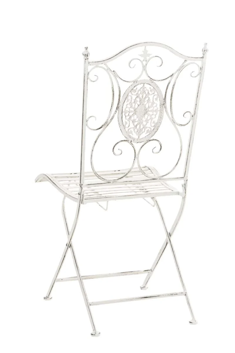 Lot de 2 chaises de jardin balcon terrasse design rustique pliable en métal blanc vieilli 10_0002873