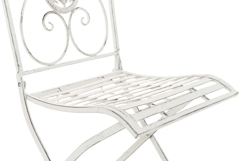 Lot de 2 chaises de jardin balcon terrasse design rustique pliable en métal blanc vieilli 10_0002873