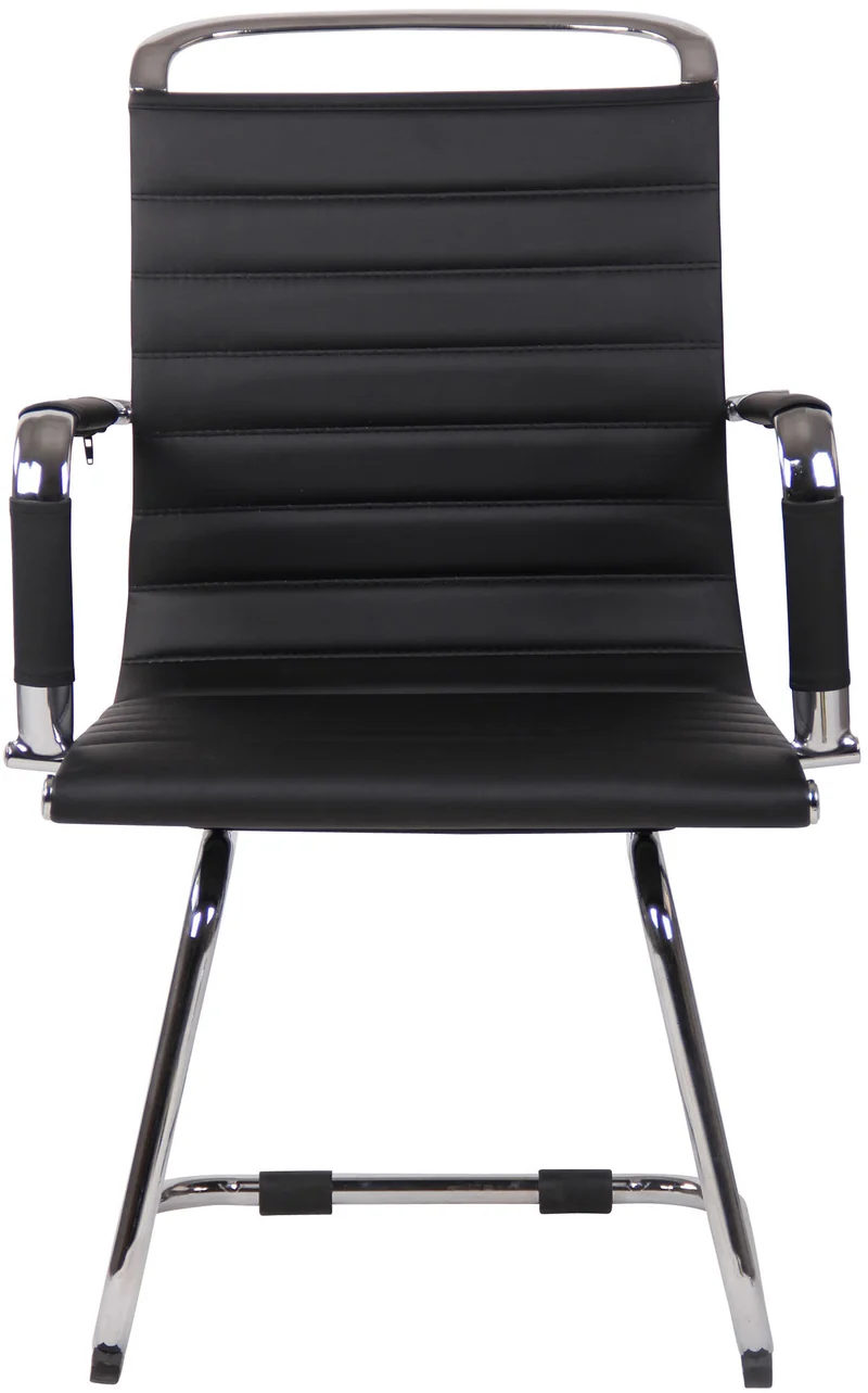 Chaises de bureau fauteuils sans roulettes x2 piétement luge en métal chromé assise en PVC noir 10_0003106