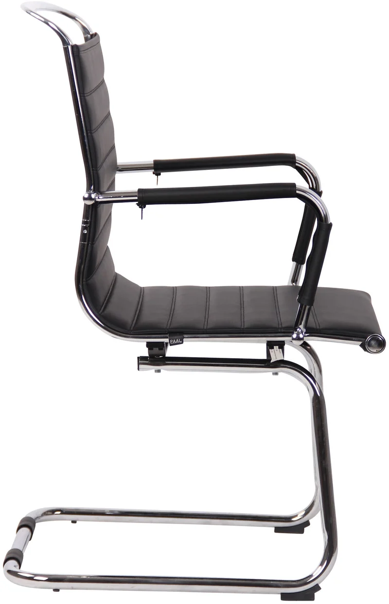 Chaises de bureau fauteuils sans roulettes x2 piétement luge en métal chromé assise en PVC noir 10_0003106