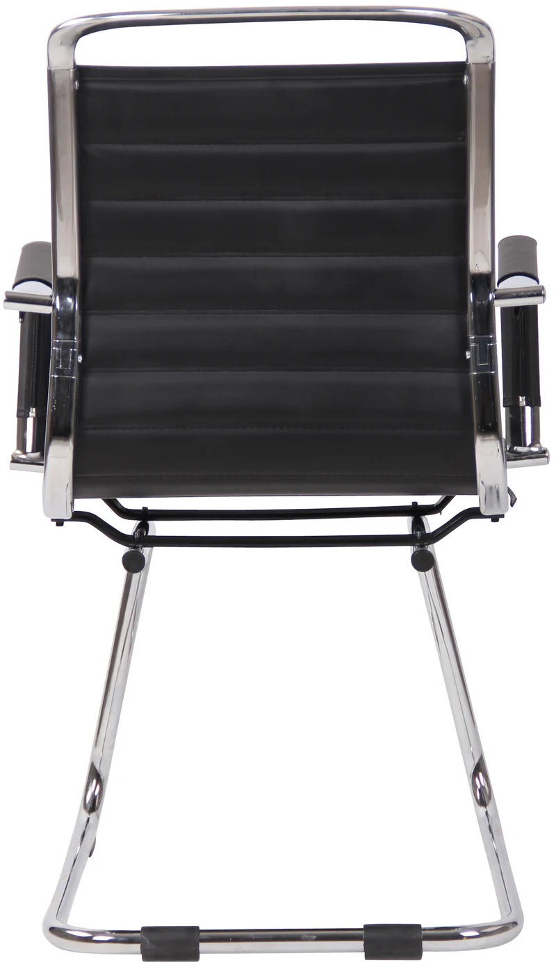 Chaises de bureau fauteuils sans roulettes x2 piétement luge en métal chromé assise en PVC noir 10_0003106