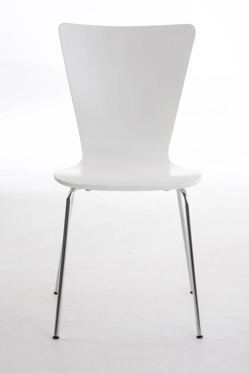 Lot de 4 chaises de cuisine salle à manger empilable en bois blanc et structure stable à quatre pieds en métal 10_0003166