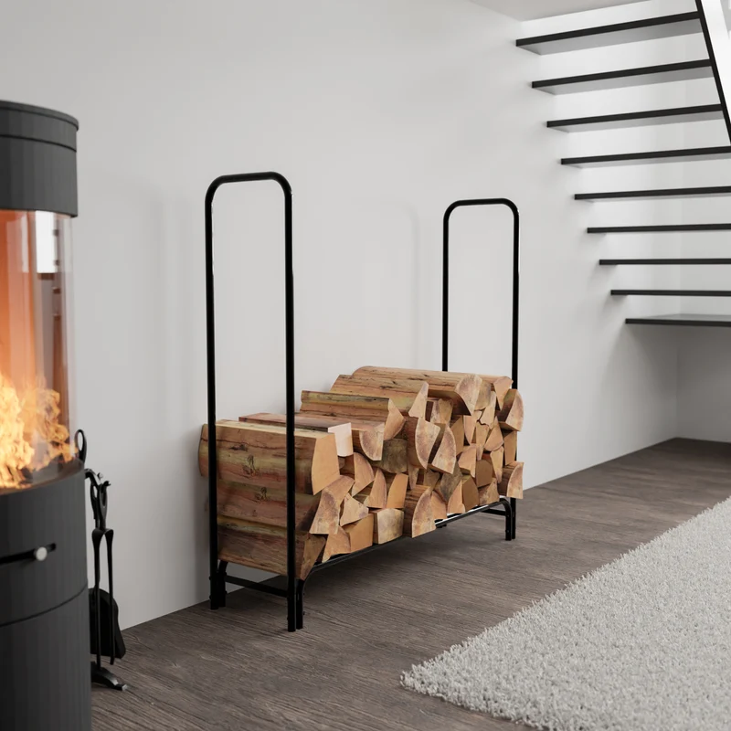 Range-bûches porte-bois de cheminée style industriel 120x120 cm en métal anthracite 10_0003581