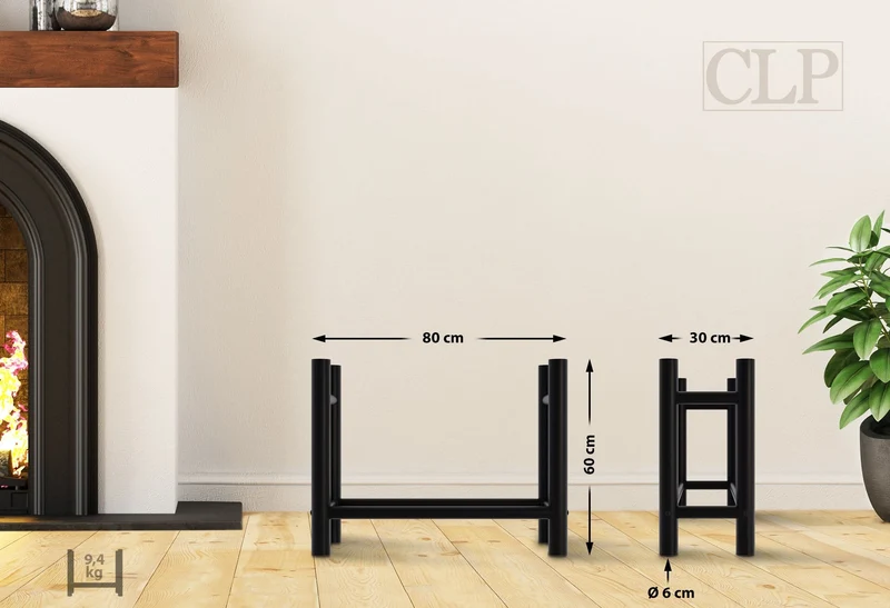 Range-bûches support bois de cheminée pour intérieur pieds ronds 80x60 cm en métal noir 10_0003571