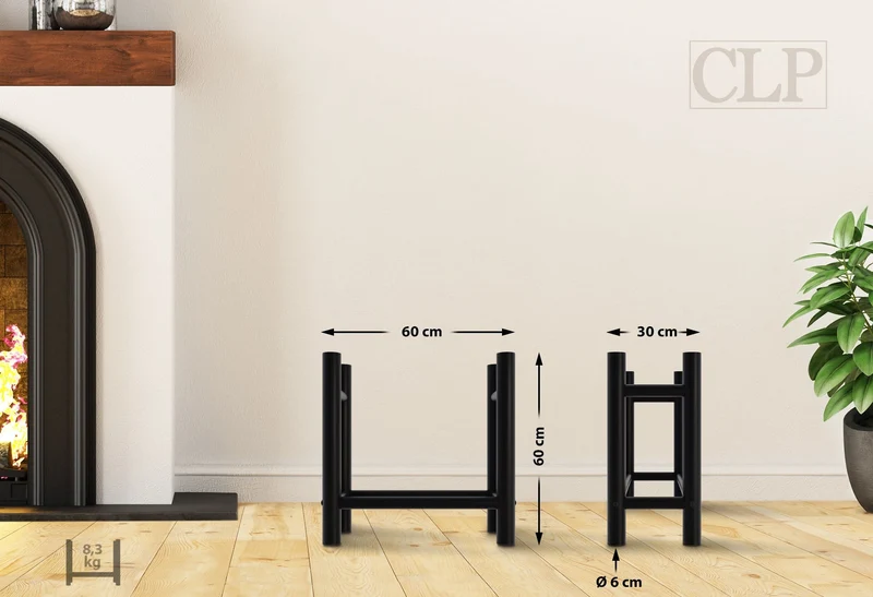 Range-bûches support bois de cheminée pour intérieur pieds ronds 80x60 cm en métal noir 10_0003570