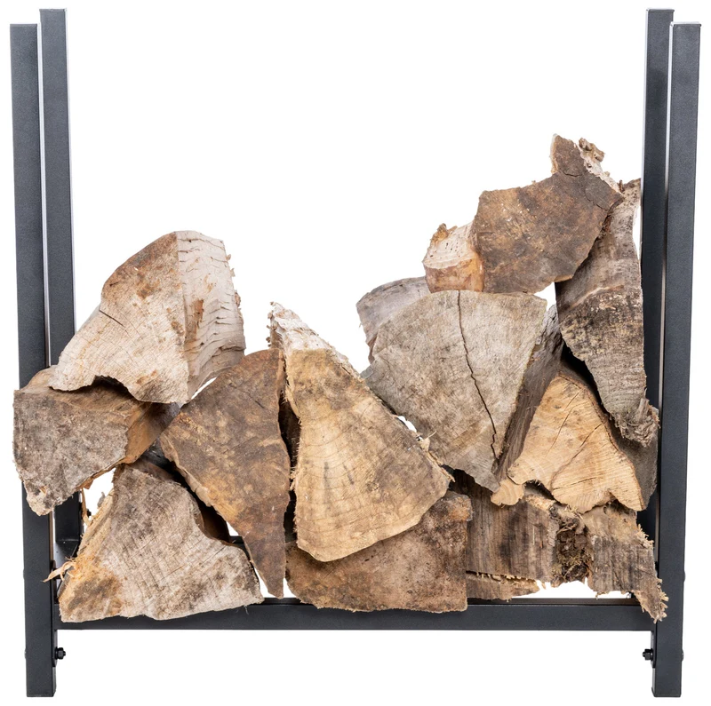 Petit range-bûches étagère support bois de cheminée 62x60 cm en métal noir mat 10_0003534