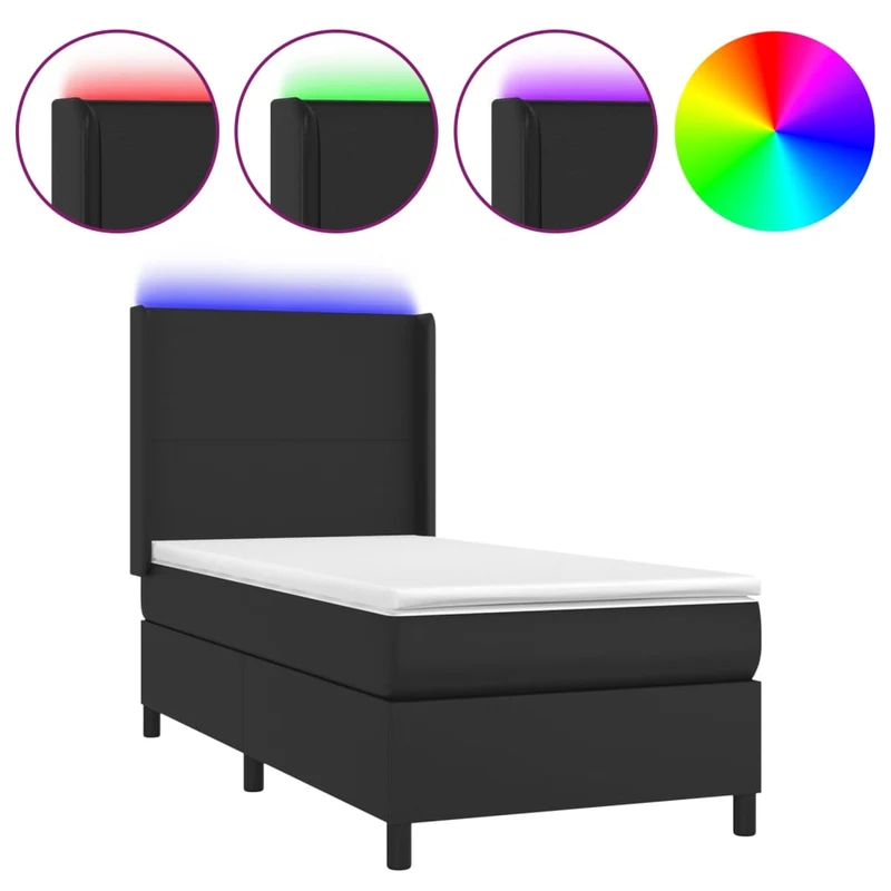 Cadre de lit LED avec sommier tête de lit matelas 100x200cm synthétique noir TDL0209304