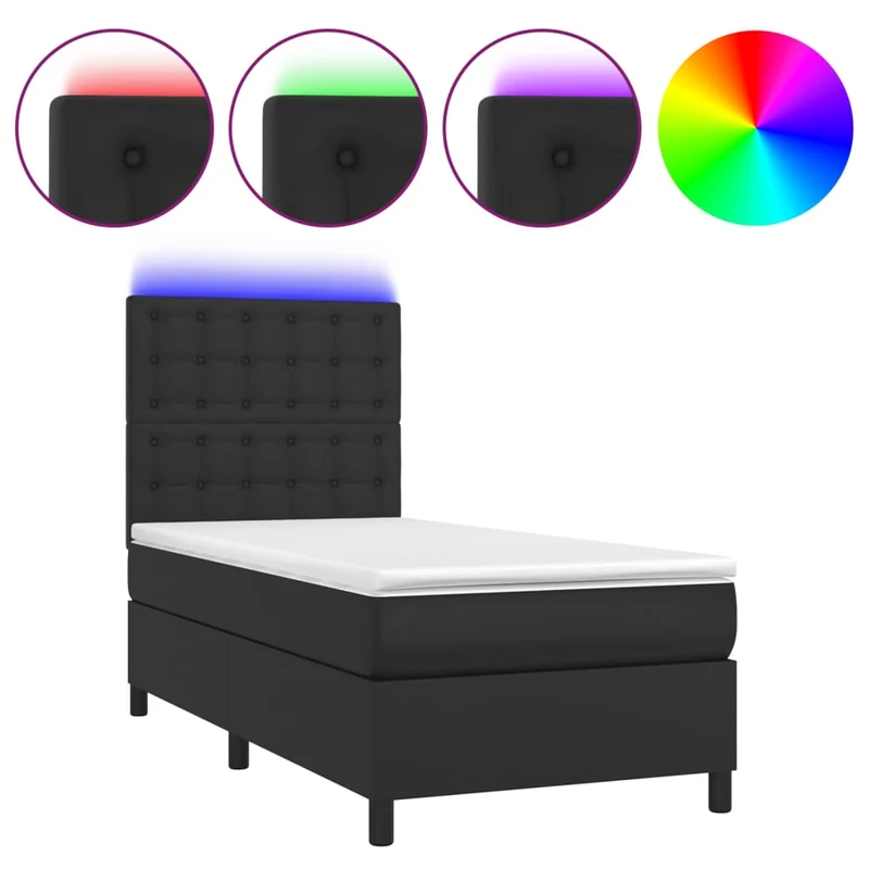 Cadre de lit LED avec sommier tête de lit matelas 100x200cm synthétique noir TDL0209311