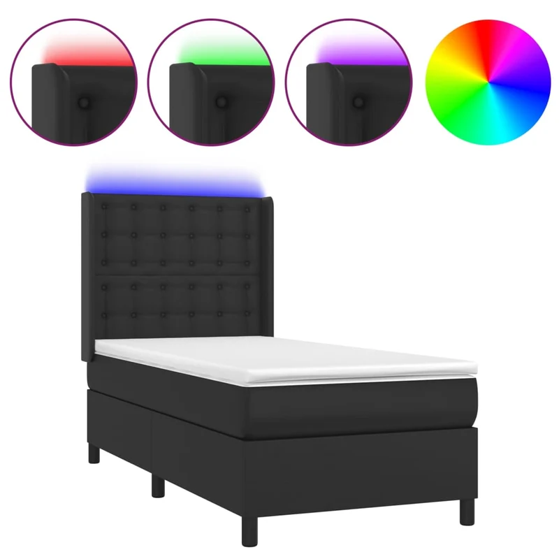 Cadre de lit LED avec sommier tête de lit matelas 100x200cm synthétique noir TDL0209308