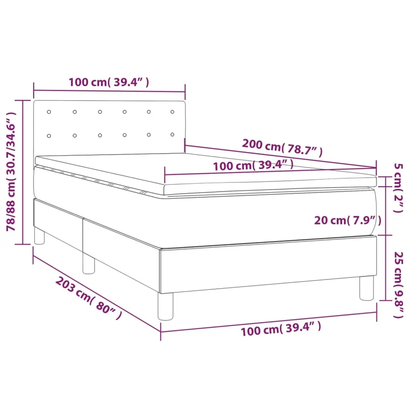 Cadre de lit LED avec sommier tête de lit matelas 100x200cm synthétique noir TDL0209307