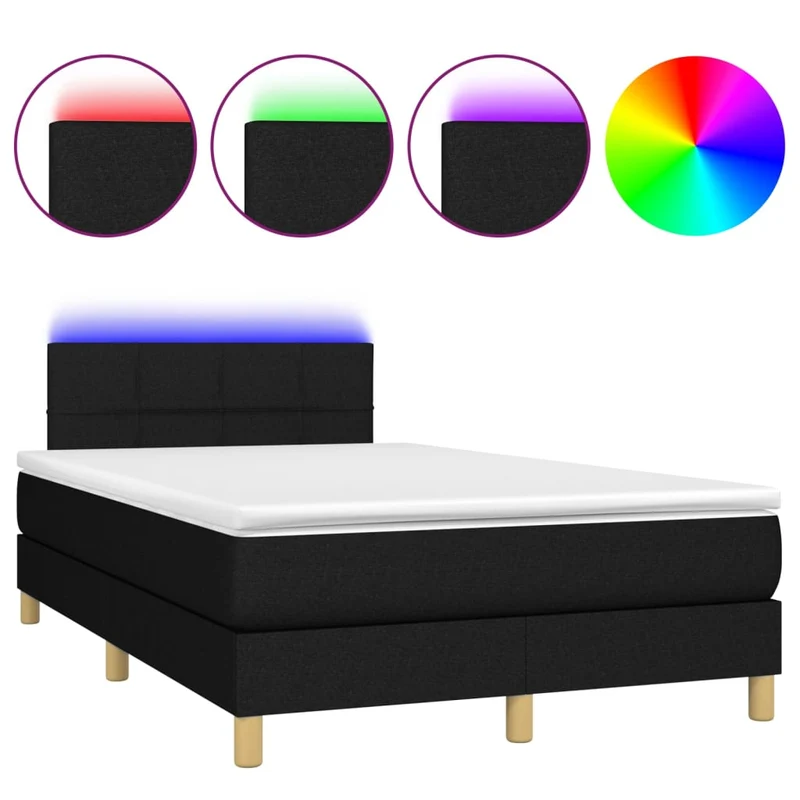 Cadre de lit LED avec sommier tête de lit matelas 120 x 200 cm tissu noir TDL0209289