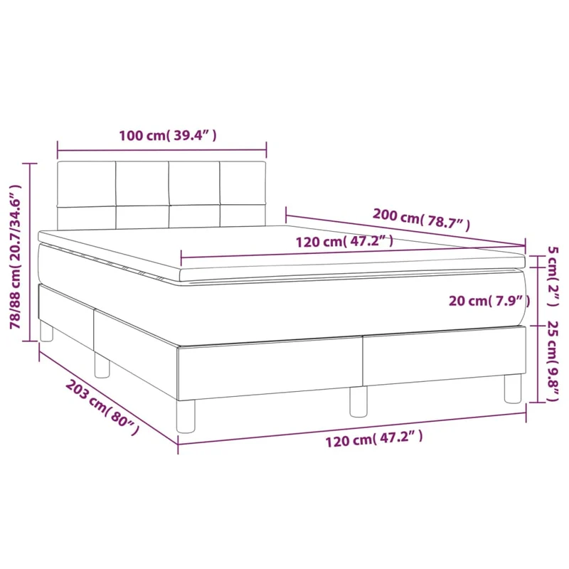 Cadre de lit LED avec sommier tête de lit matelas 120 x 200 cm tissu noir TDL0209289