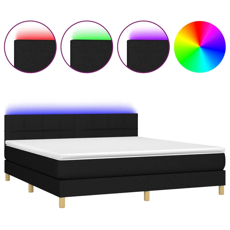 Cadre de lit LED avec sommier tête de lit matelas 160x200 cm tissu noir TDL0209184