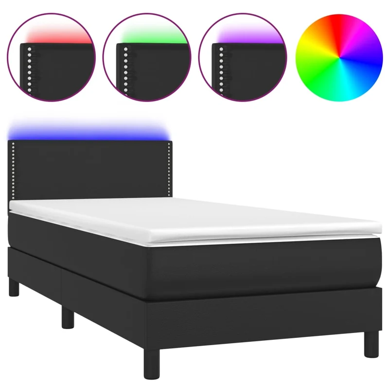 Cadre de lit LED avec sommier tête de lit matelas 90x190 cm synthétique noir TDL0209079