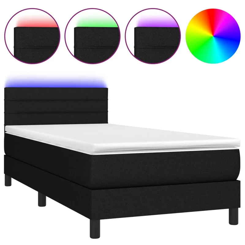 Cadre de lit LED avec sommier tête de lit matelas 90x190 cm tissu noir TDL0209073